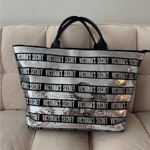 Victoria's Secret Silver and Black Travel Bag